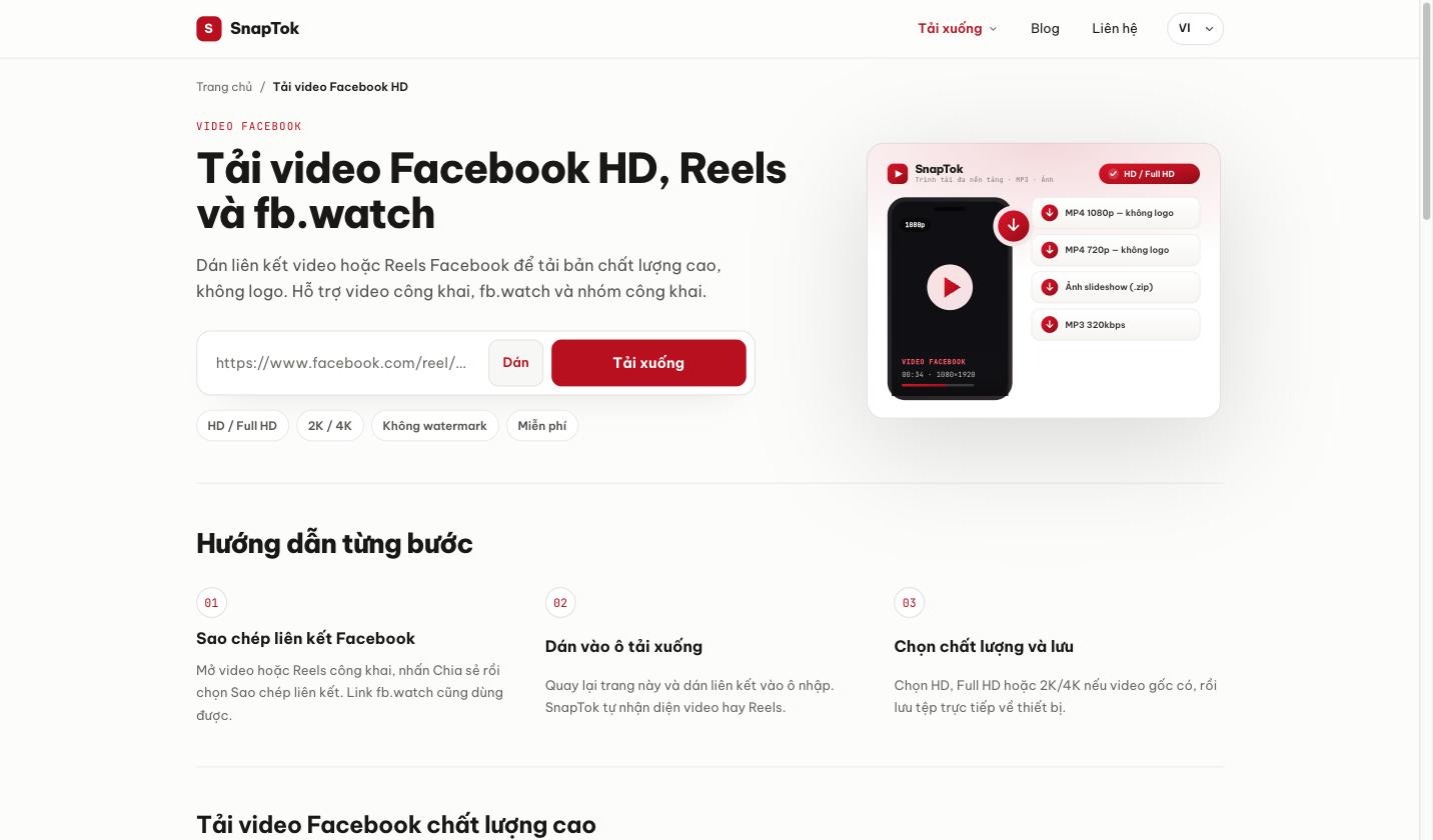 Minh họa các bước tải video Facebook công khai HD về máy tính và điện thoại