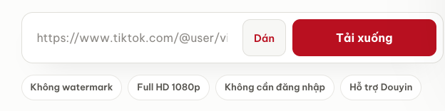Ô dán liên kết trên SnapTok với nút Dán và nút Tải xuống