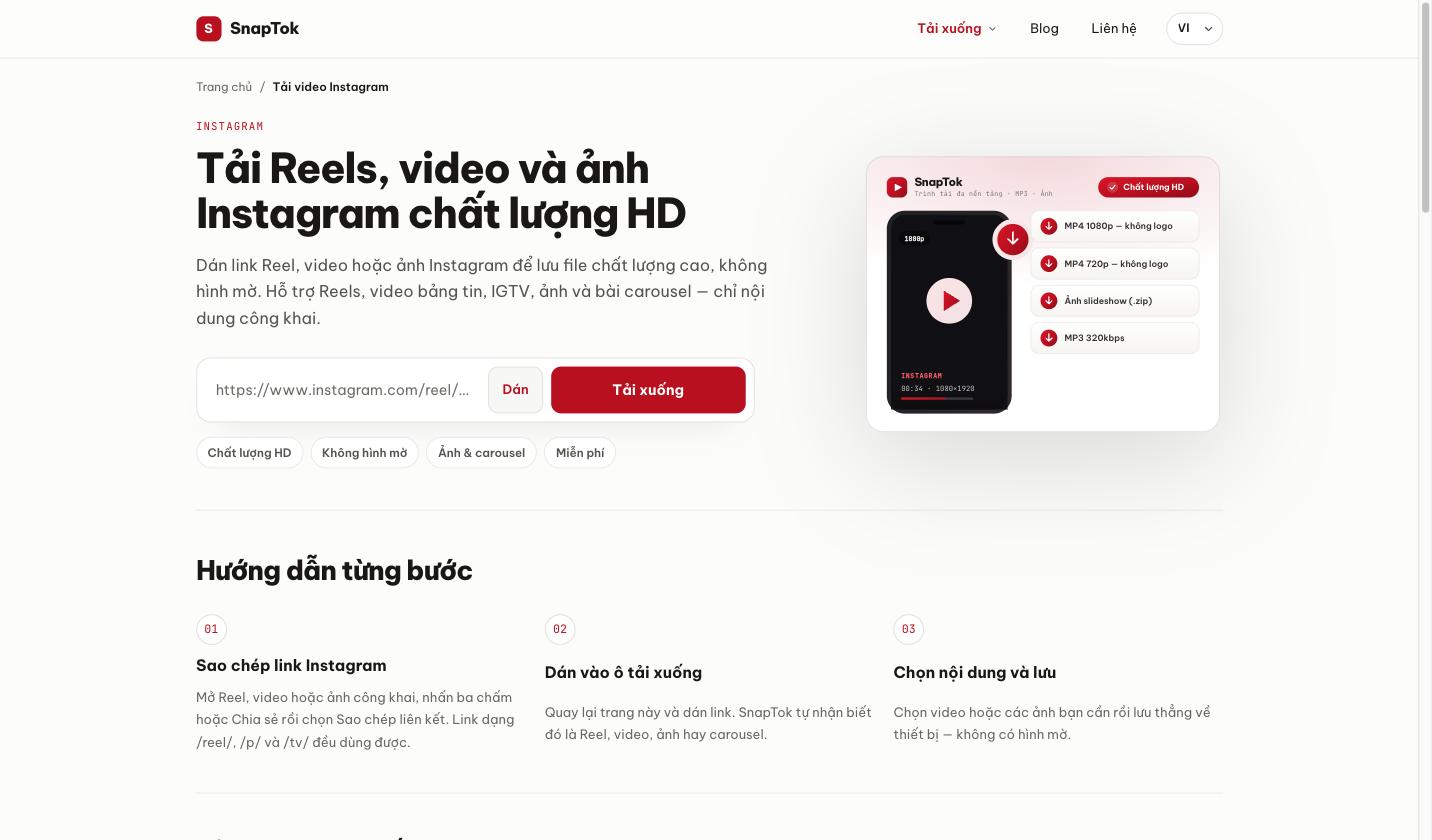 Minh họa cách sao chép liên kết bài đăng ảnh và video Instagram để tải về